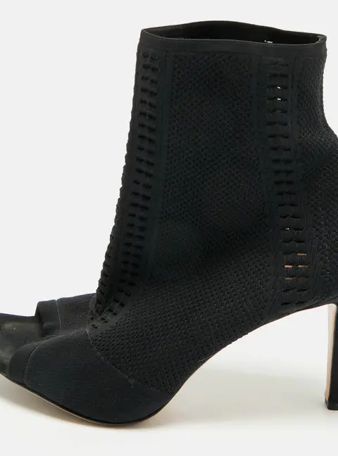 Gianvito Rossi Black Knit Fabric Peep Toe Ankle Length Boots Size 41