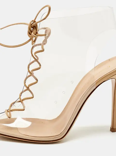 Gianvito Rossi Beige PVC And Leather Helmut Lace Up Boots Size 39