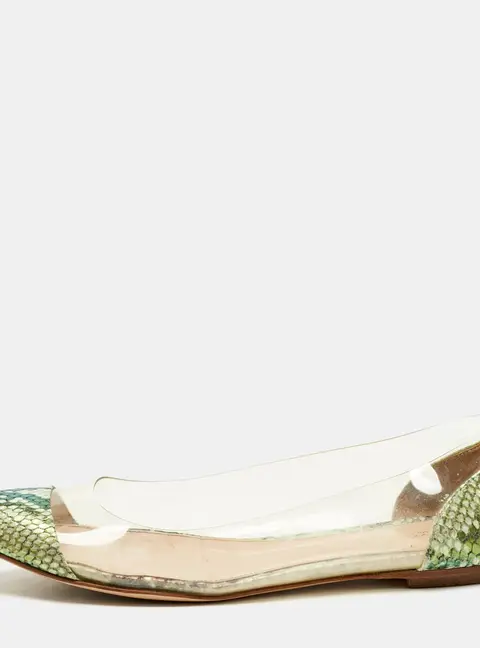 Gianvito Rossi Multicolor PVC and Python Embossed Leather Plexi Ballet Flats Size 37.5