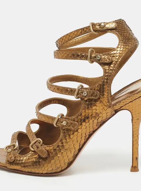 Gianvito Rossi Gold Snakeskin Strappy Sandals Size 39.5