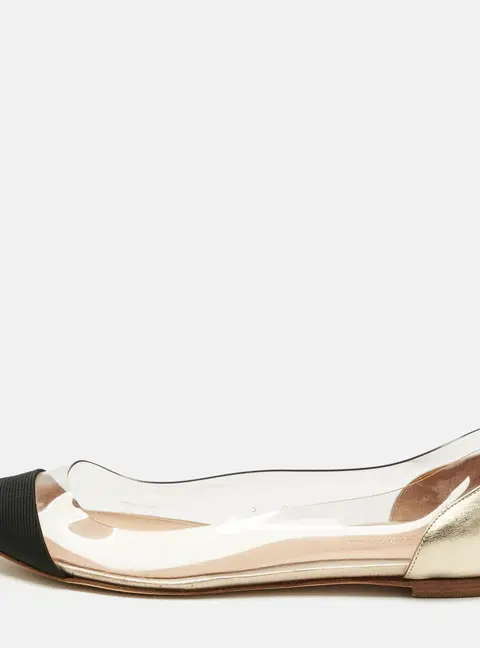Gianvito Rossi Gold/Black Leather and PVC Plexi Ballet Flats Size 38.5