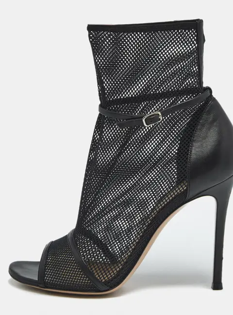 Gianvito Rossi Black Leather and Mesh Idol Ankle Length Boots Size 38.5