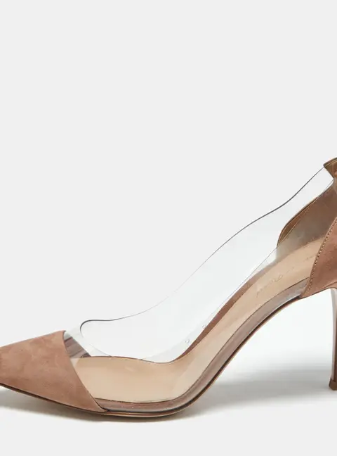 Gianvito Rossi Beige/Transparent Suede and PVC Plexi Pumps Size 40