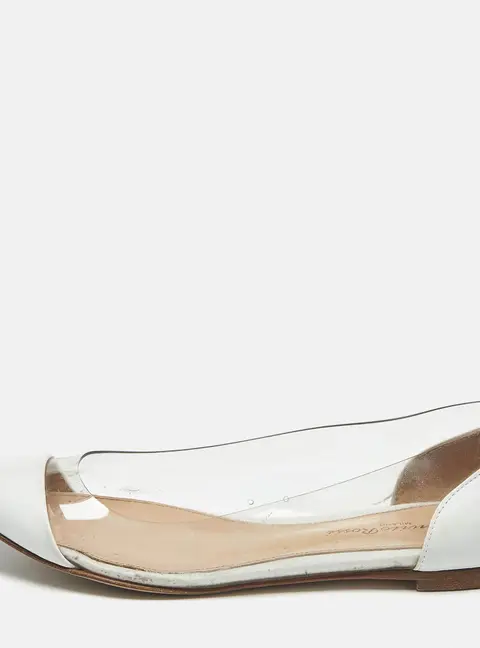 Gianvito Rossi White/Transparent Leather And PVC Plexi Pointed Toe Ballet Flats Size 35