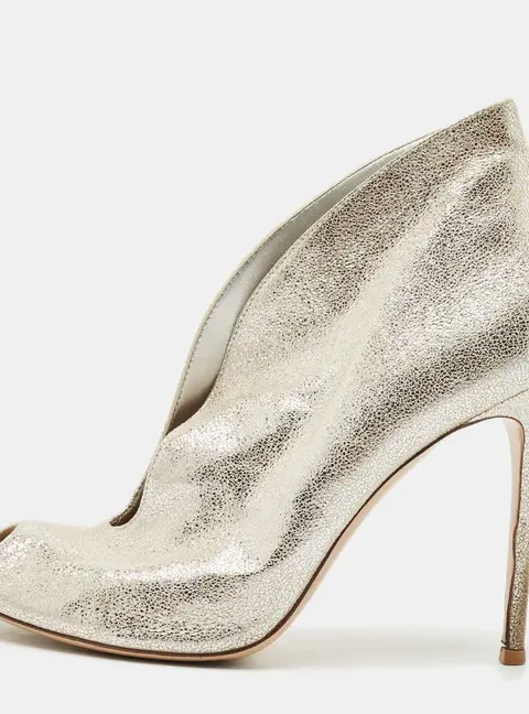 Gianvito Rossi Silver Suede Peep Toe Ankle Booties Size 41