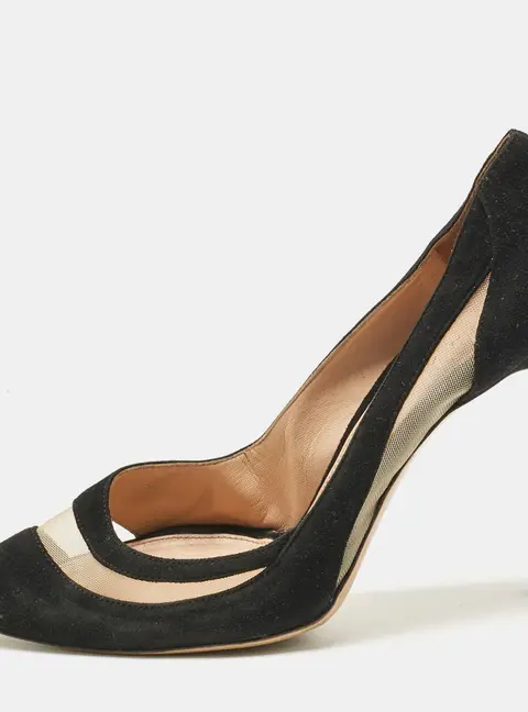 Gianvito Rossi Black Mesh and Suede Pointed Toe Pumps Size 37