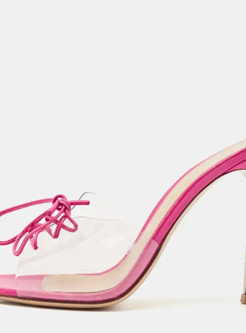 Gianvito Rossi Transparent/Pink PVC and Leather Lace Up Slide Sandals Size 39