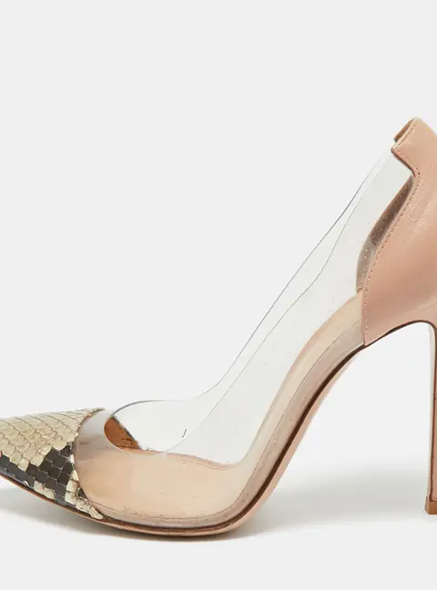 Gianvito Rossi Transparent/Beige PVC and Python Leather Plexi Pumps Size 39.5
