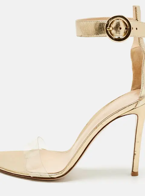 Gianvito Rossi Gold Leather and PVC Stella Ankle Strap Sandals Size 39