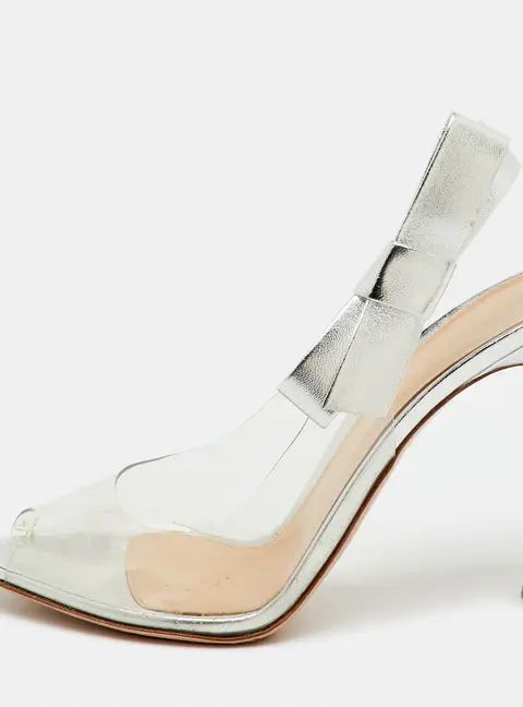 Gianvito Rossi Silver/Transparent Leather and PVC Sandals Size 39