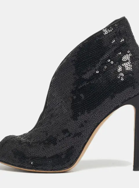 Gianvito Rossi Black Satin and Sequins Vamp Peep Toe Booties Size 38