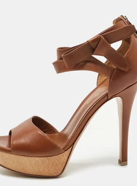 Gianvito Rossi Brown Leather Platform Ankle Strap Sandals