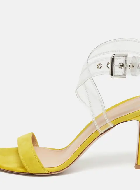 Gianvito Rossi Yellow/Transperent PVC and Suede Stella Ankle Strap Sandals Size 37.5