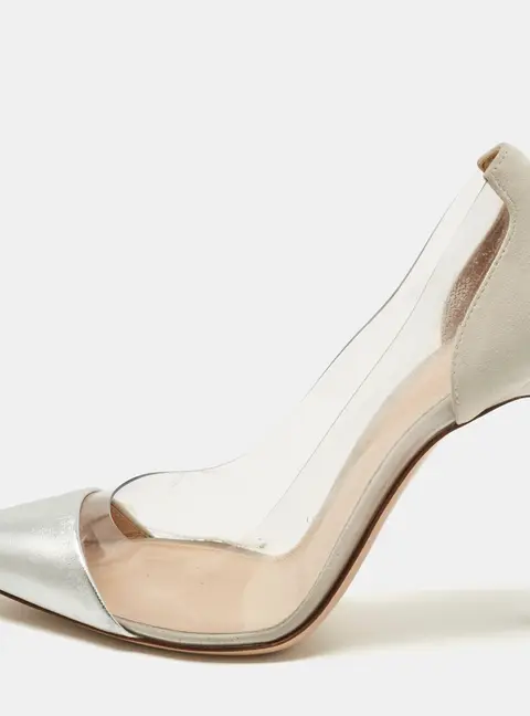 Gianvito Rossi Transparent/Silver Leather and PVC Plexi Pumps Size 37