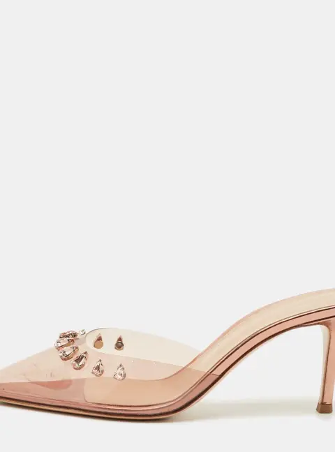 Gianvito Rossi Transparent PVC Plexi Crystal Embellished Pointed-Toe Mule Sandals Size 38
