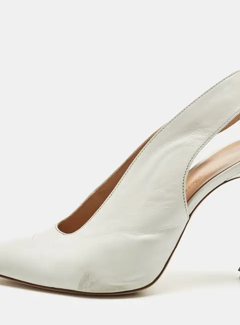 Gianvito Rossi White Leather Thick Slingback Pumps Size 39