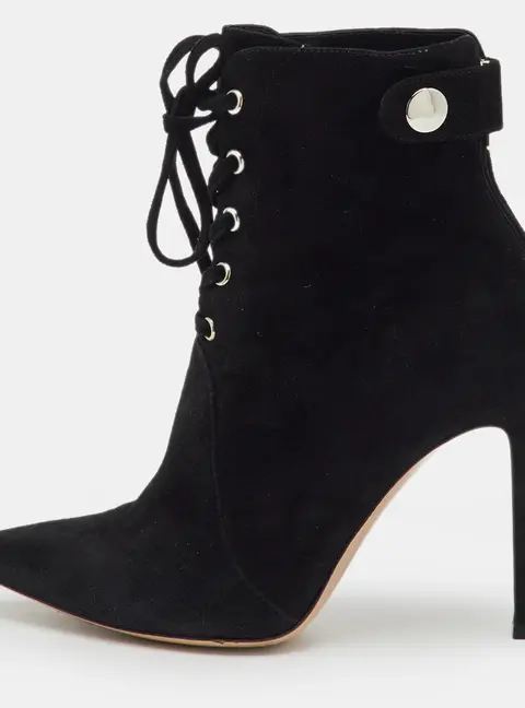 Gianvito Rossi Black Suede Pointed Toe Lace Up Ankle Length Boots Size 38