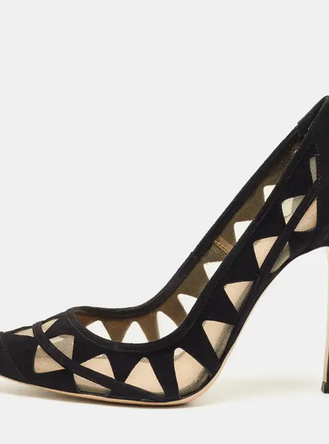 Gianvito Rossi Black Suede and Mesh Maxine Laser Cut Pointed Toe Pumps Size 40