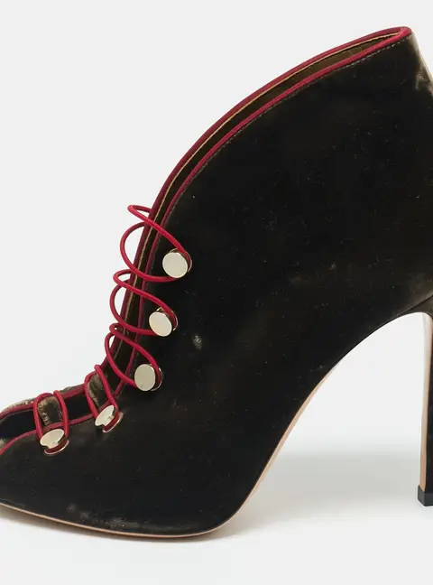 Gianvito Rossi Brown Velvet Miral Open Toe Ankle Boots Size 37