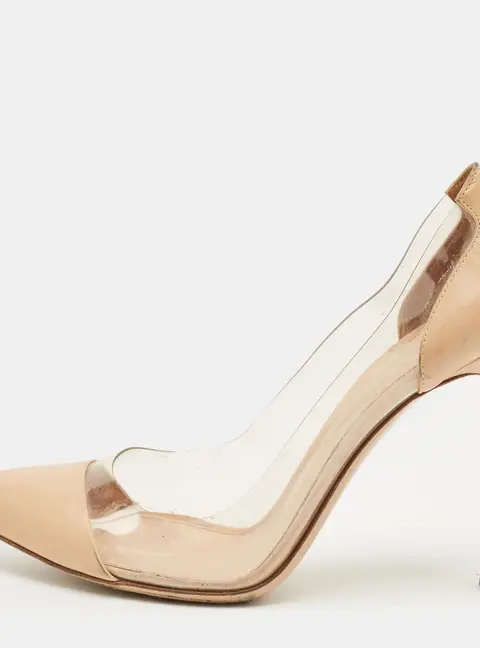 Gianvito Rossi Beige Leather and PVC Plexi Pointed Toe Pumps Size 39
