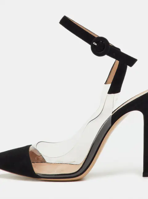 Gianvito Rossi Black/Transparent Suede and PVC Anise Ankle Strap Pumps Size 37