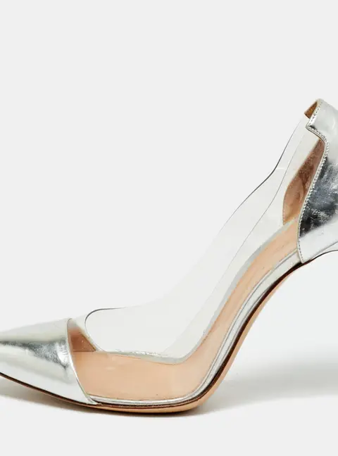 Gianvito Rossi Silver/Transparent  Leather and PVC Plexi Pumps Size 37.5