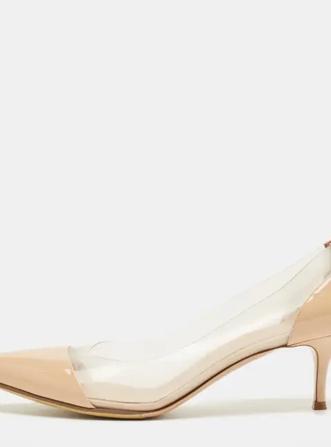 Gianvito Rossi Beige/Transparent Patent Leather and PVC Plexi Pumps Size 42