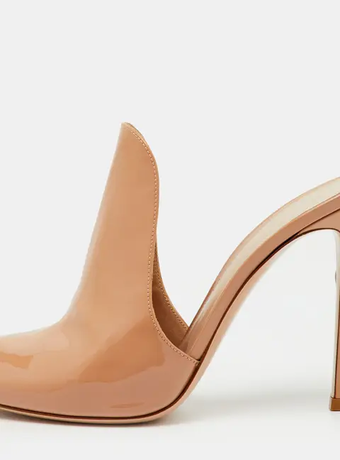 Gianvito Rossi Beige Patent Leather Peep Toe Mules Size 40