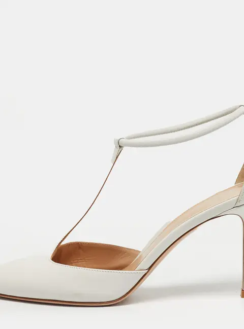 Gianvito Rossi White Leather Pointed Toe Ankle Strap Pumps Size 38