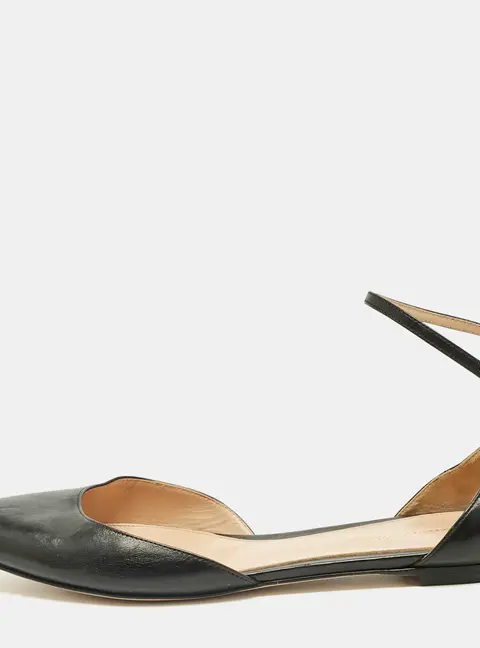 Gianvito Rossi Black Leather Gia Ankle Strap Ballet Flats Size 39