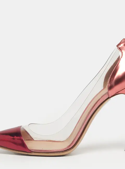 Gianvito Rossi Pink/Transparent Leather And PVC Plexi Pointed Toe Pumps Size 37.5