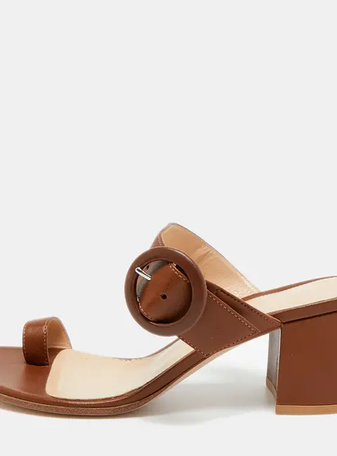 Gianvito Rossi Brown Leather Ring Toe Block Heel Slide Sandals Size 36.5