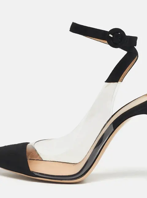 Gianvito Rossi Black Suede and PVC Anise Ankle Strap Pumps Size 38