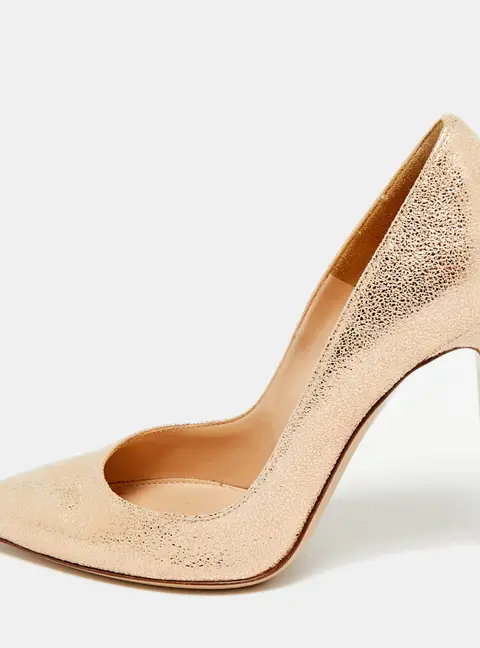 Gianvito Rossi Metallic Gold Suede Pointed Toe Pumps Size 35