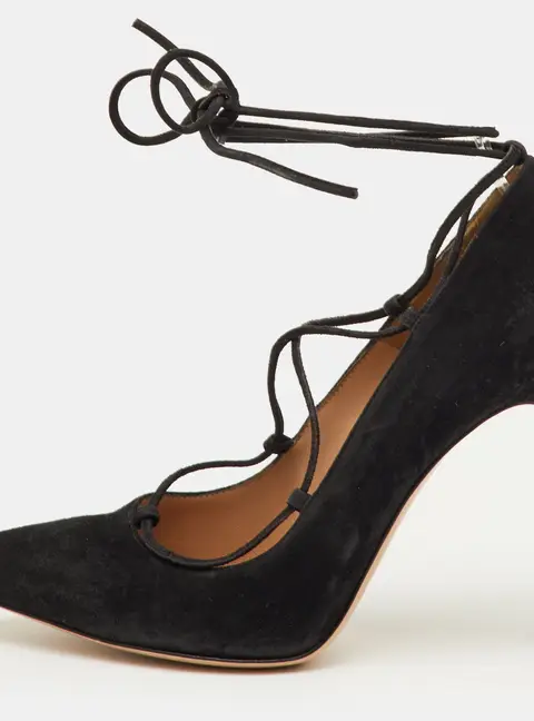 Gianvito Rossi Femi Size 38 Black Suede Lace up Pointed Toe Pumps