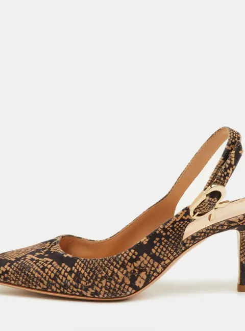 Gianvito Rossi Size 37 Black/Beige Python Print Suede Slingback Pumps