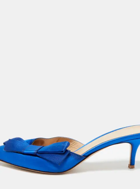 Gianvito Rossi Kyoto Bow Size 39 Blue Satin Mules