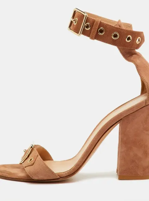 Gianvito Rossi Hayes Buckle Size 39 Beige Suede Block Heel Ankle Strap Sandals