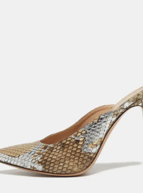 Gianvito Rossi Size 36 Silver/Brown Python Leather Mules