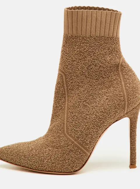 Gianvito Rossi Size 40 Khaki Brown Stretch Fabric Pointed Toe Ankle Boots