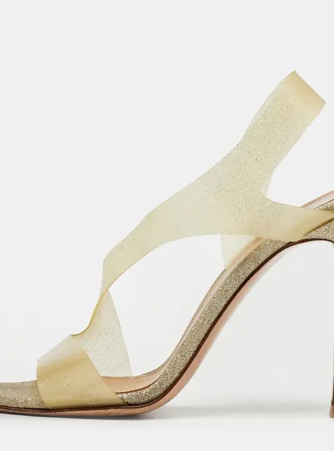 Gianvito Rossi Metropolis Size 37 Metallic/Transparent Glitter and PVC Slingback Sandals