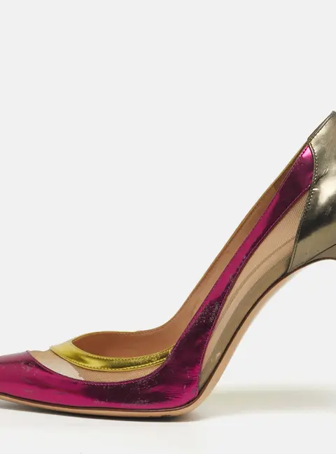 Gianvito Rossi Paneled Size 41 Multicolor Mesh and Patent Leather Pumps