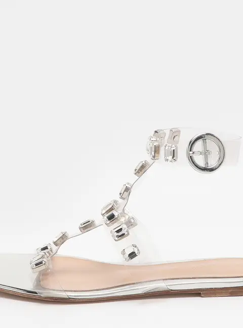 Gianvito Rossi Size 39 Transparent PVC Crystal Embellished Ankle Strap Flats
