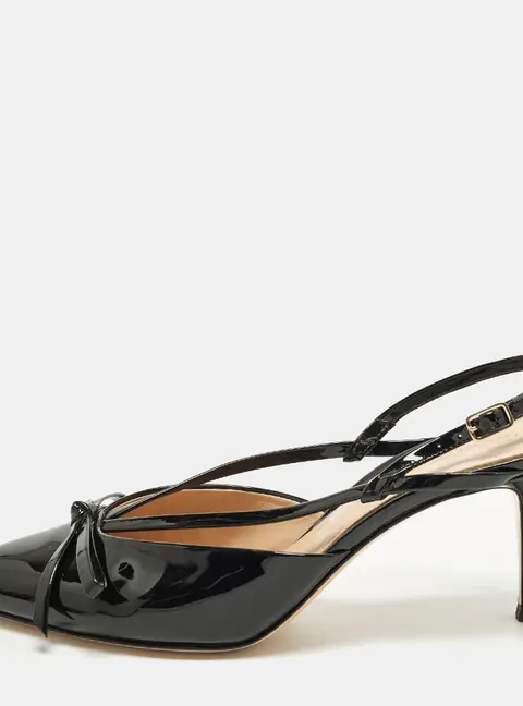 Gianvito Rossi Bow Size 37 Black Patent Leather Slingback Pumps