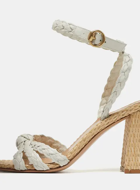 Gianvito Rossi Size 41.5 White Woven Leather Ankle Strap Block Heel Sandals
