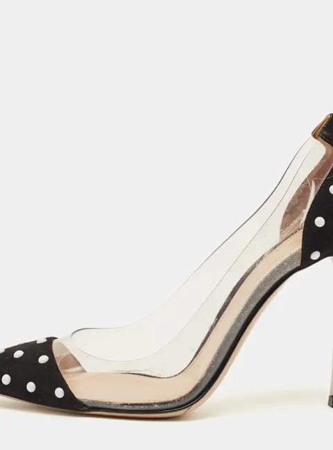 Gianvito Rossi Size 38.5 Black/White Studded Suede and PVC Plexi Pumps