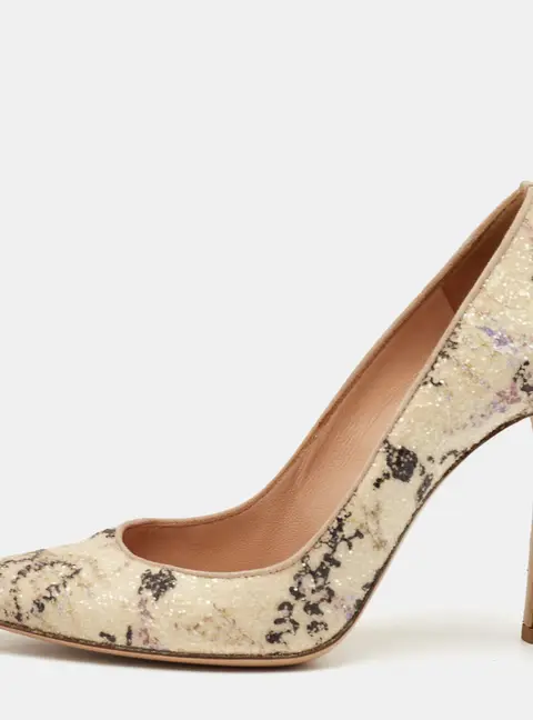 Gianvito Rossi Size 37.5 Multicolour Print Sequin Fabric Pointed Toe Pumps