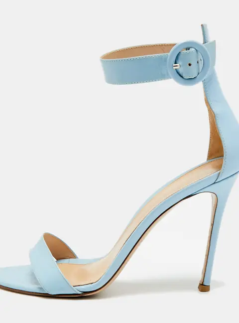 Gianvito Rossi Portofino Size 39.5 Blue Leather Ankle Strap Sandals