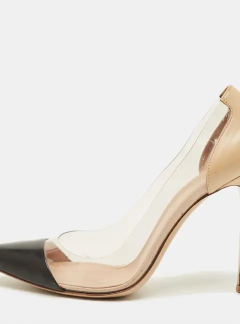 Gianvito Rossi Plexi Size 38.5 Tricolor Leather and PVC Pumps