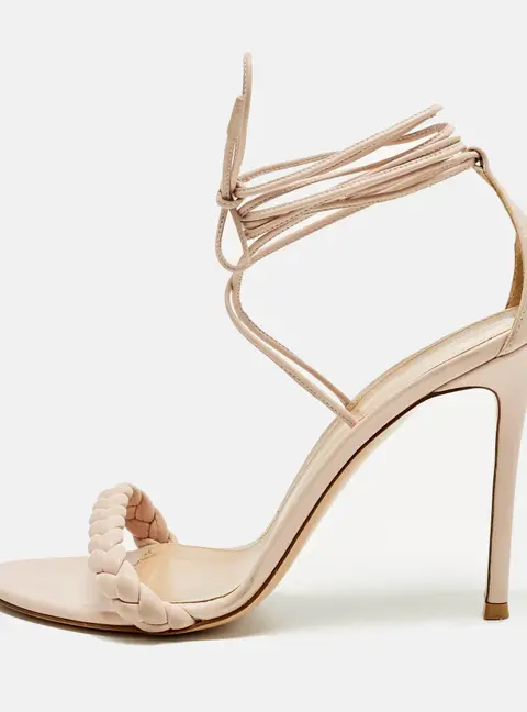 Gianvito Rossi leomi Size 39.5 Beige Braided Leather Ankle Strap Sandals